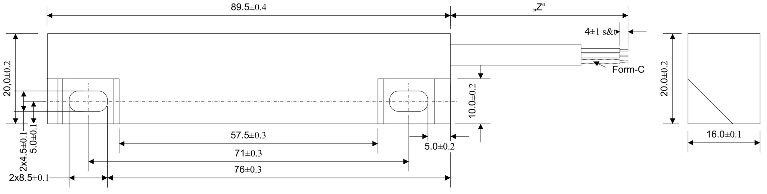 Technical Drawing Reed Sensor Flat Housing MMS-116