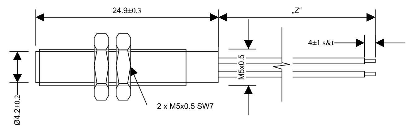 Technical drawing: reed sensor threaded housing MMS-303