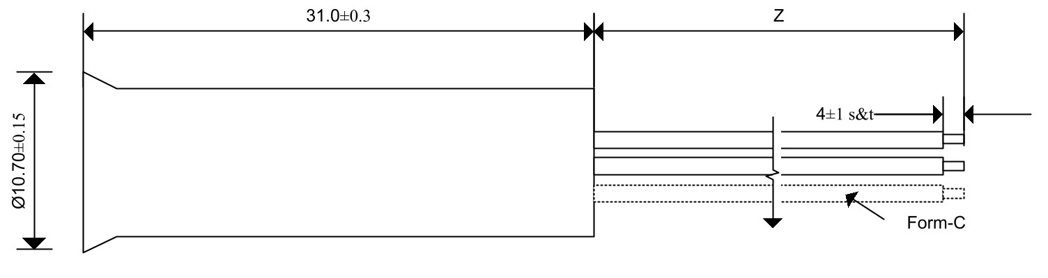 Technical drawing Reed sensor cylindrical housing MMS-225